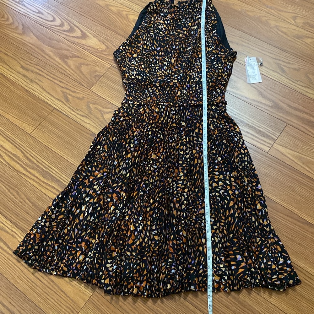 Nanette Lepore black with orange print woman’s pleated dress, high neck sz 16 - Picture 14 of 15